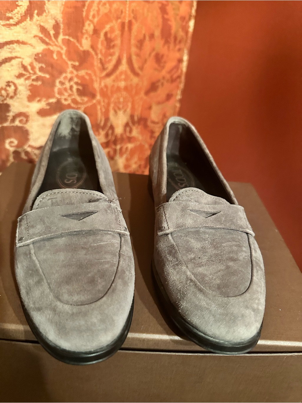 Tod’s Suede Penny Loafers In Gray
